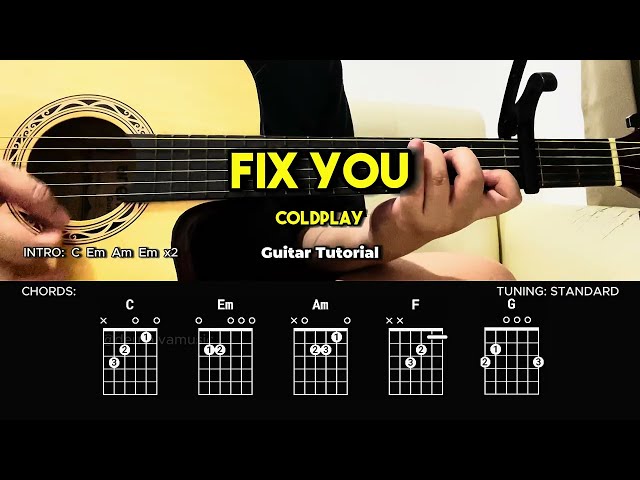Fix You - Coldplay | Easy Guitar Tutorial For Beginners (CHORDS & LYRICS) #guitarlesson