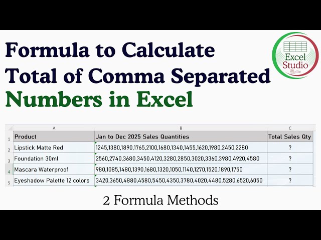 Formula to Calculate Total of Comma Separated Numbers in Excel
