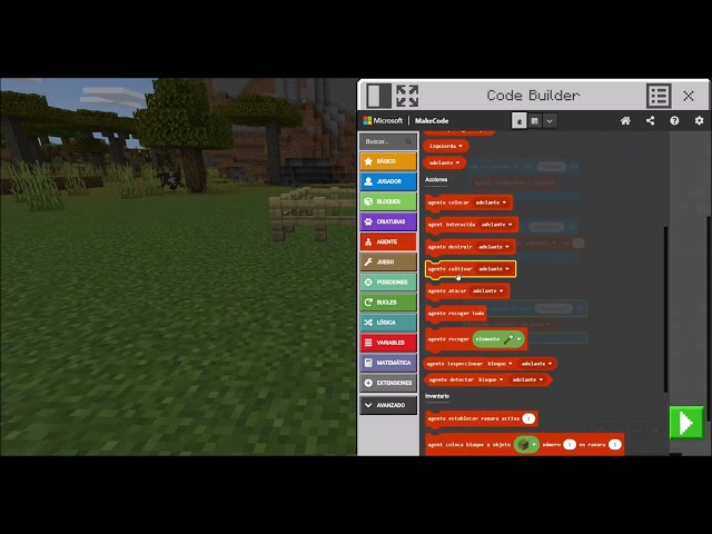Abriendo el editor de código (codebuilder) - Programación en Minecraft Education
