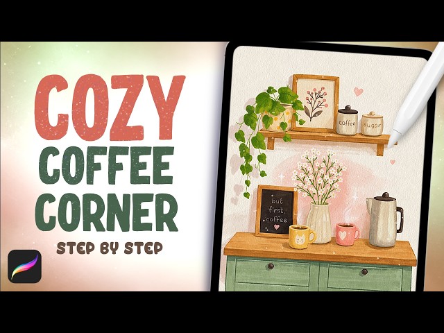 Easy Procreate Tutorial: Draw a Cozy Coffee Shelf Step-by-Step