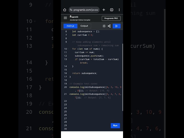 Minimum Subsequence in Non-Increasing Order | Greedy Algorithm in JavaScript | LeetCode Problem