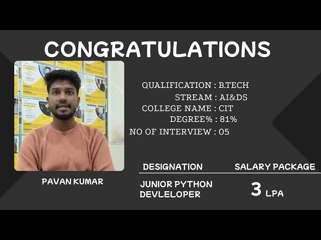 Successfully placed from PySpiders BTM as a JUNIOR PYTHON DEVLELOPER