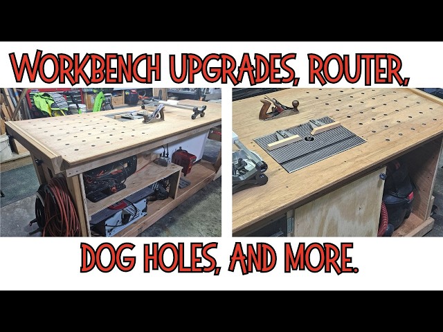 Update on my ultimate workbench build. Added a router, air compressor, and bench dogs, and more.
