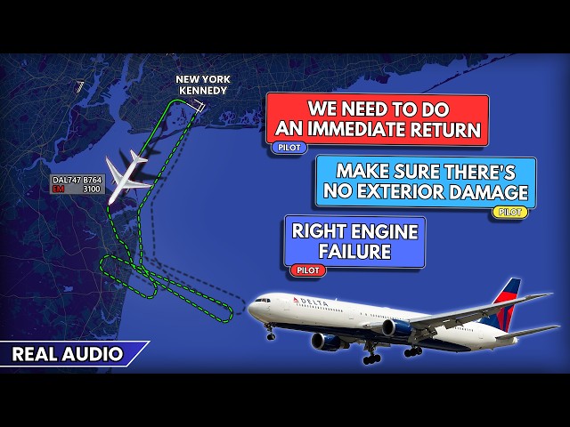 Engine failure on takeoff from JFK. Delta Boeing 767 requests immediate return. Real ATC