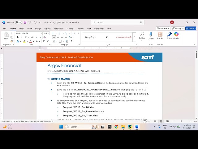Shelly Cashman Word 2019 | Module 8: SAM Project 1a Argos Financial