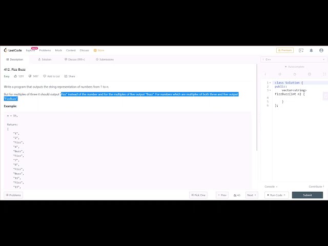 LeetCode Fizz Buzz problem solution and code | LeetCode | FizzBuzz |