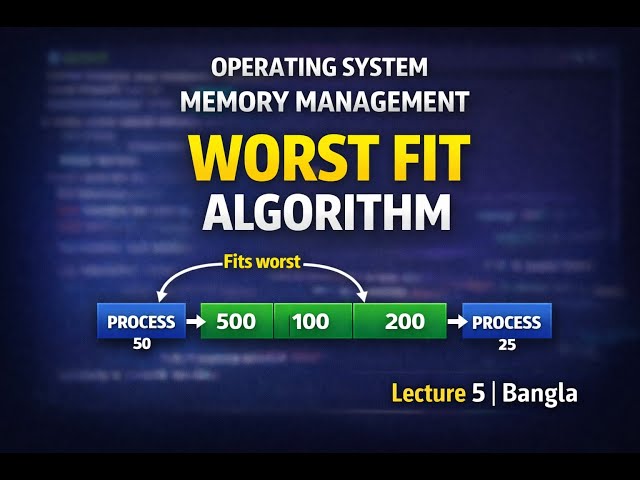Operating System | Memory Management Lecture 5 | Worst Fit Algorithm | Bangla Tutorial