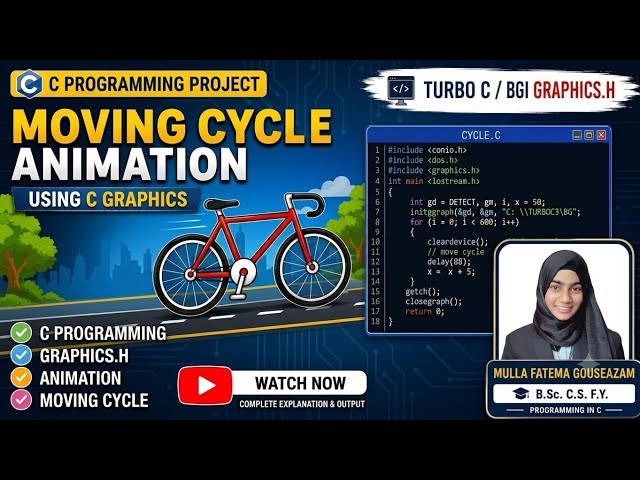 Moving Cycle Animation Using C Graphics | B.Sc. C.S. F.Y. Project