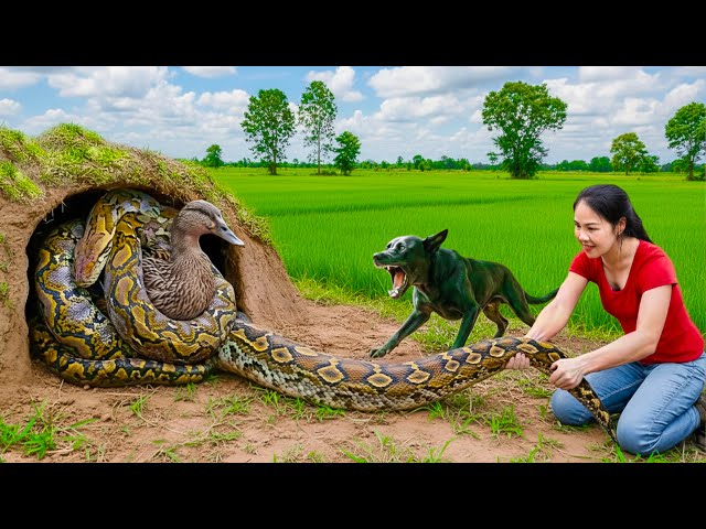 Harvesting Giant python weighing over 1000kg & Go To Market Sell - Rescuing a duck from giant python