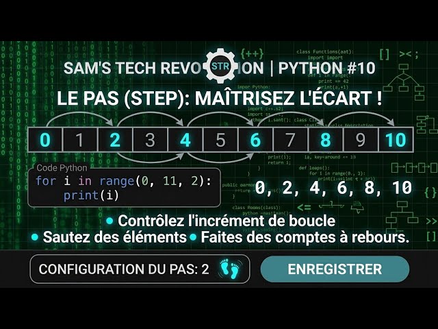 Python Cours 10: Comment bien utiliser la notion de pas dans la boucle for et bien l'appliquer 🔥📱✅