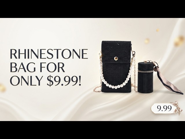 La Marey Black Rhinestone Faux Leather Crossbody Bag & Pouch