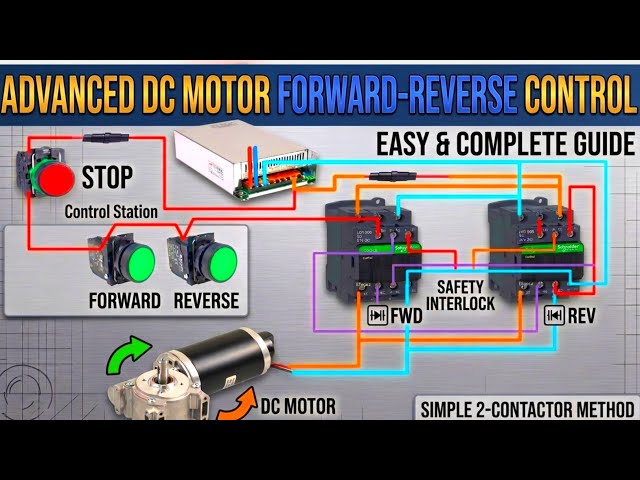 How to Wire DC Motor Forward & Reverse 2 Contactors + Interlock | DC Motor Forward Reverse Wiring