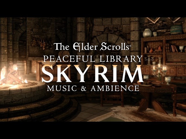 Peaceful Library in Skyrim | 4K Elder Scrolls Music & Ambience for Study, Sleep, Relaxing
