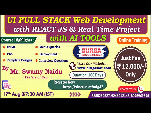 UI FULL STACK Web Development with REACT JS Online Training @ DURGASOFT