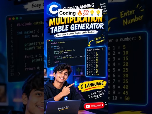 C Programming: Multiplication Table Generator 🔥 | Easy C Program #shorts