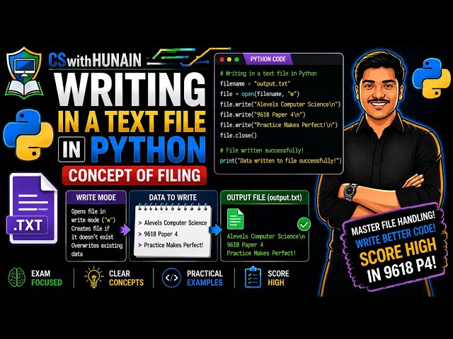 📝 Writing in a Text File in Python | Concept of Filing | A Level Computer Science 9618 Paper 4