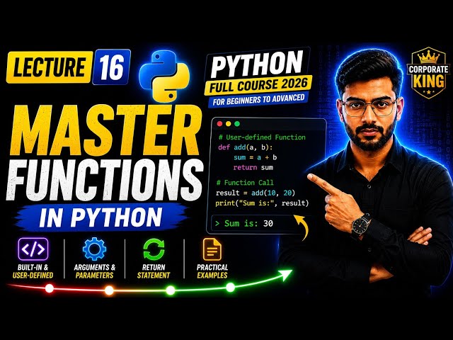 Lecture 16: Python Functions | User Defined Function, Arguments, Parameter | Python Full Course 2026