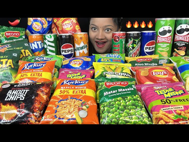 DIFFERENT FLAVOURS JUNK FOOD WITH COLDDRINKS CHALLENGE 🔥🥵