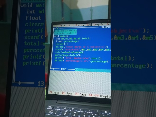 Finding total marks qnd percentage with c code. #coding #programming #cprogrmming #support
