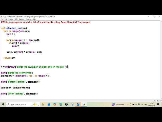 selection sort in python|Design Analysis and Algorithm lab program| Mangalore university BCA SEP