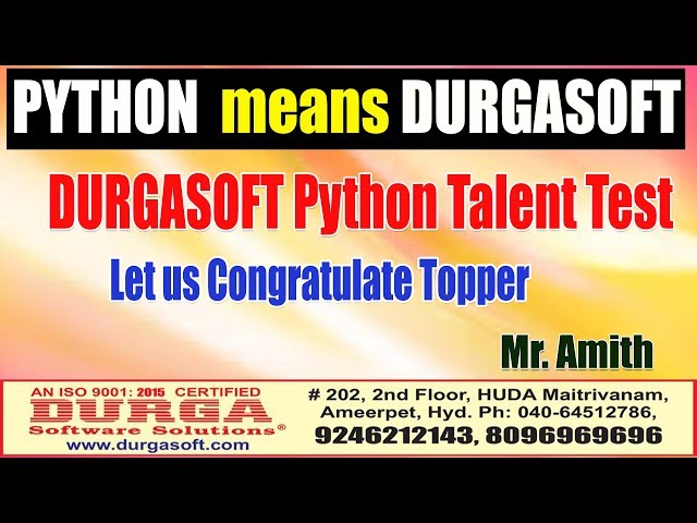DURGASOFT Python Talent Test: Let us Congratulate Topper - Mr. Amith