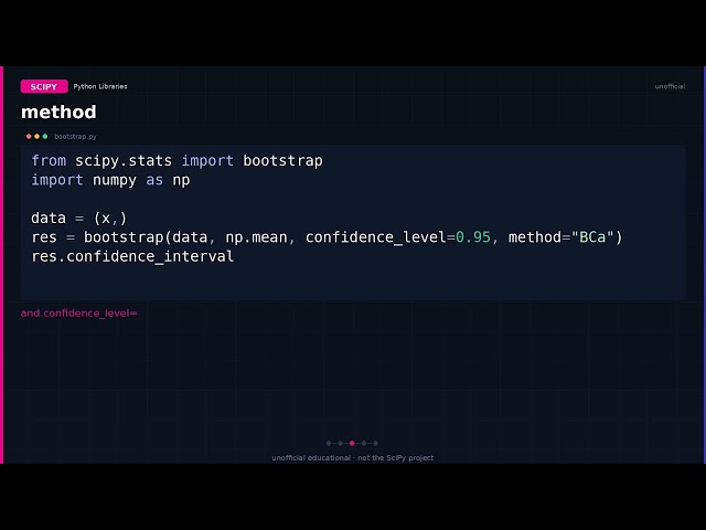 scipy.stats.bootstrap: confidence intervals without a formula