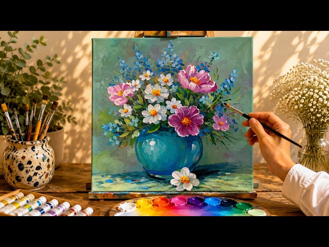 Satisfying Floral Painting 🌸 Relaxing Acrylic Art Anyone Can Paint