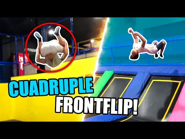 CUADRUPLE FRONTFLIP Y SALTOS EXTREMOS EN UN PARQUE DE CAMAS ELASTICAS (TRAMPOLINES)