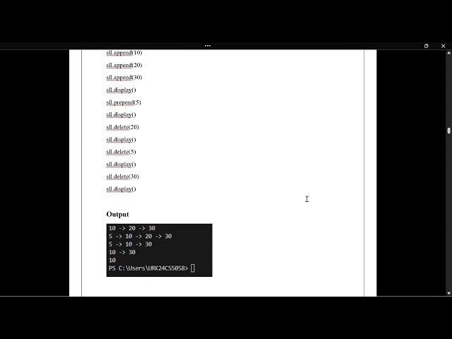 Experiment 5 - Implementation of Singly Linked List