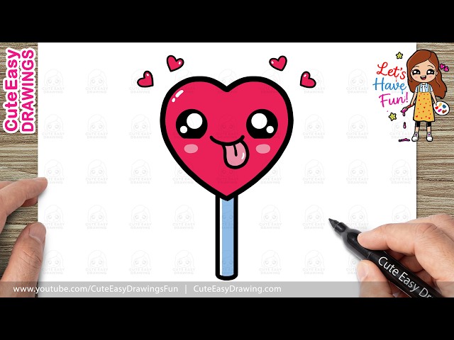 How to Draw a Cute Heart Lollipop Step by Step 🥰 Kawaii Candy Drawing Tutorial