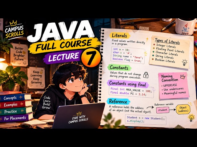 Java Full Course | Lecture 7: Literals, Constants & Reference Variables in Java