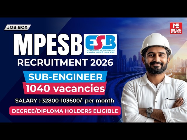 MPESB Group 3 Recruitment 2026 1000+ Vacancies | Sub Engineer | Eligibility, Exam Date, Apply Online