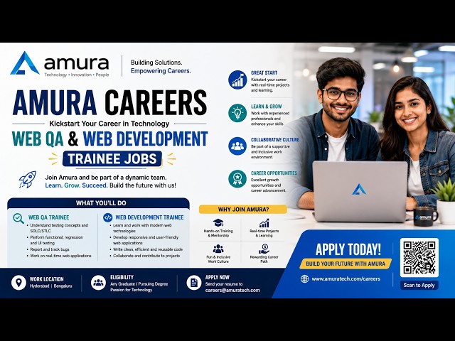 Amura Career | Web QA & Web Development Trainee Jobs #AmuraHiring #WebDevelopment #QATesting #Telugu