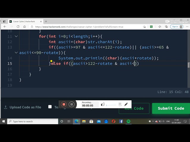 Caeser Cipher-Hackrrank || java programming language || solution of hackerrank problems