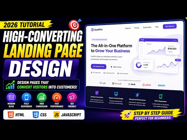 High-Converting Landing Page Design Tutorial 2026 🚀 | HTML CSS JavaScript Complete Guide