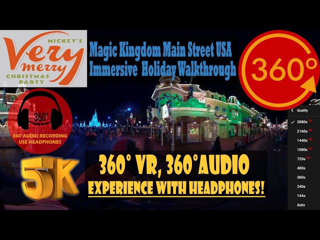 Magic Kingdom Main Street USA Holiday Overlay & Music At Night  - MVMCP 2019 [5K 360° | 360° Audio]