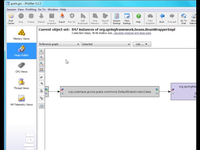 The different references views in JProfiler's heap walker (HD)