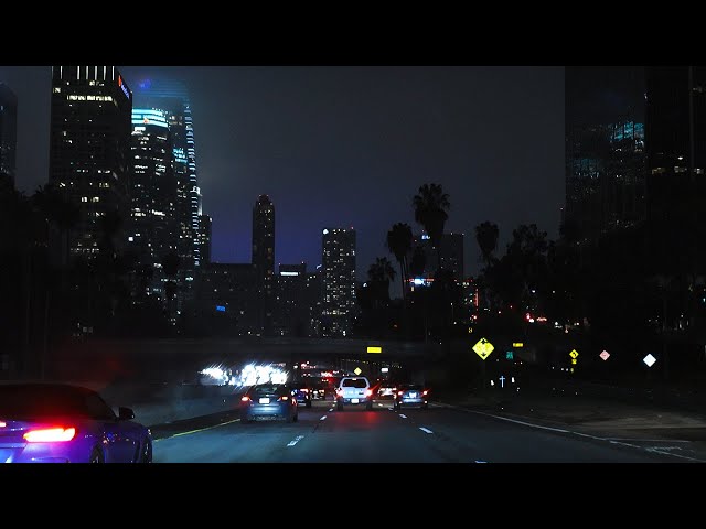 Rainy Night Drive in LA with Jazz | Study Music Playlist | Santa Monica to DTLA | 4K POV HDR