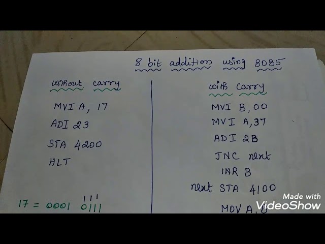8 bit addition using 8085 in Tamil