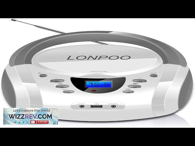 LONPOO CD Players Portable Boombox with FM Radio USB Bluetooth AUX Input and Earphone Jack