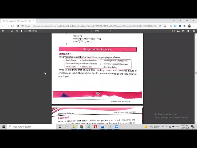 10th Class Computer Science || Unit 2 Programming Exercise 1