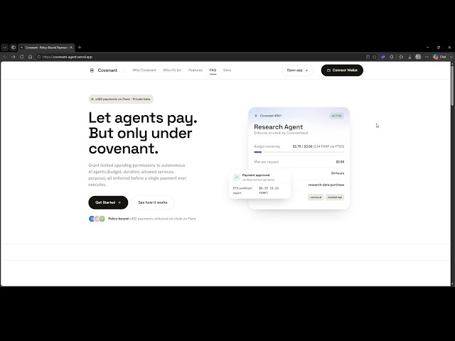 Covenant - Policy-Bound FXRP Payments for AI Agents on Flare (Coston2)