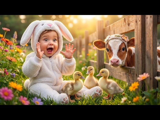 Baby Plays Peekaboo with Cute Baby Animals! 😺🐥🐶 | Who’s Hiding?! Funny Kids Video