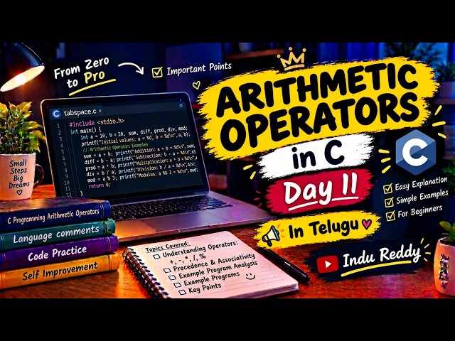 Arithmetic Operators in C | +, -, *, /, % | C Programming for Beginners | Day 11