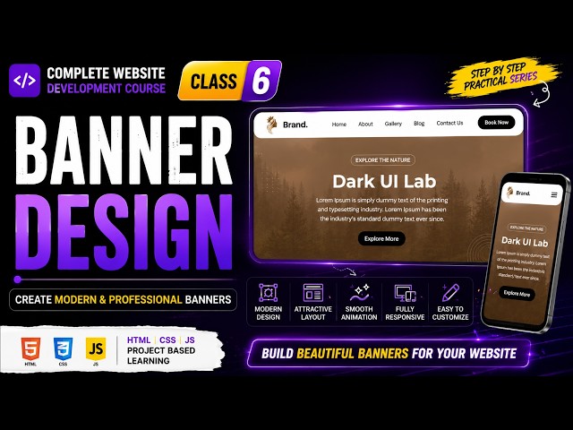 Website Course Class 6 | Header and banner Design Tutorial for Beginners  | HTML CSS | 3D Website