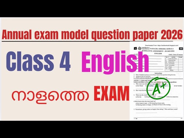 Class 4 English annual exam model question paper 2026