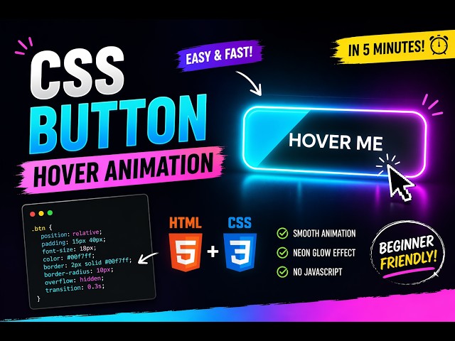 CSS Button Hover Animation 🔥 | Create in 5 Minutes (Beginner Friendly)