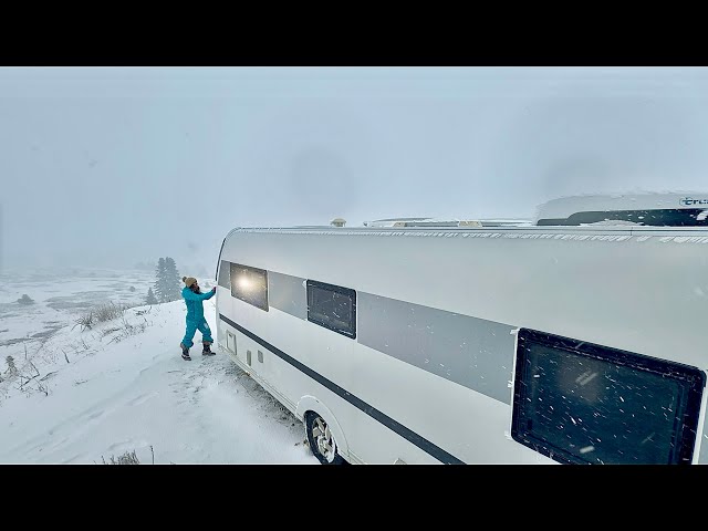 CAMPING IN A HOME COMFORT CARAVAN IN A FREEZING SNOWSTORM.