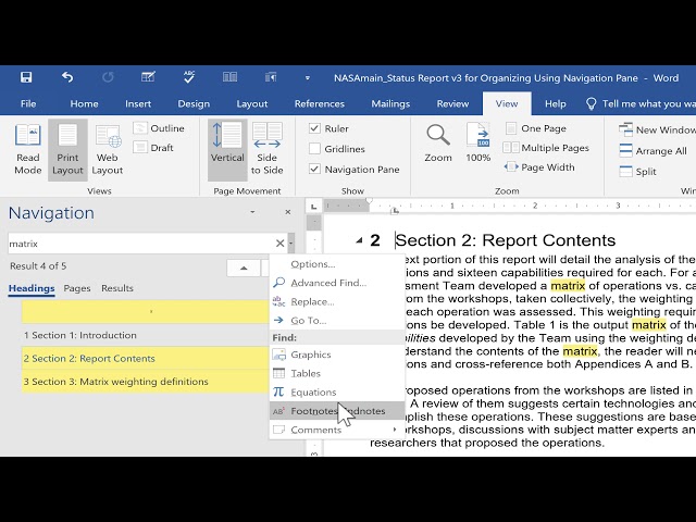 Organize Your Word Documents using the Navigation Pane