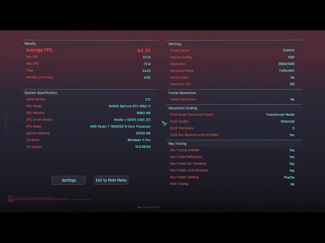 Cyberpunk 2077 5060ti 16gb benchmark test DLSS off 1440P